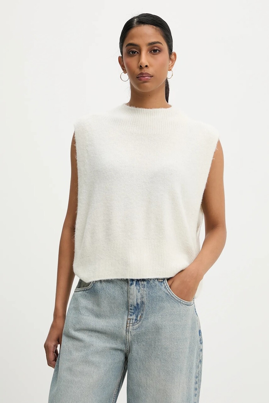 Vlnená vesta Answear.LAB dámsky, biela farba