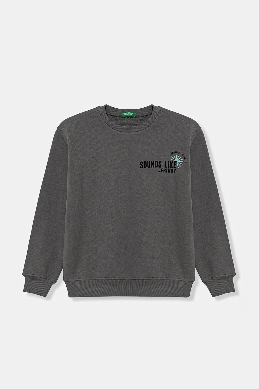 Detská bavlnená mikina United Colors of Benetton šedá farba, s potlačou, 3UNIC10O3