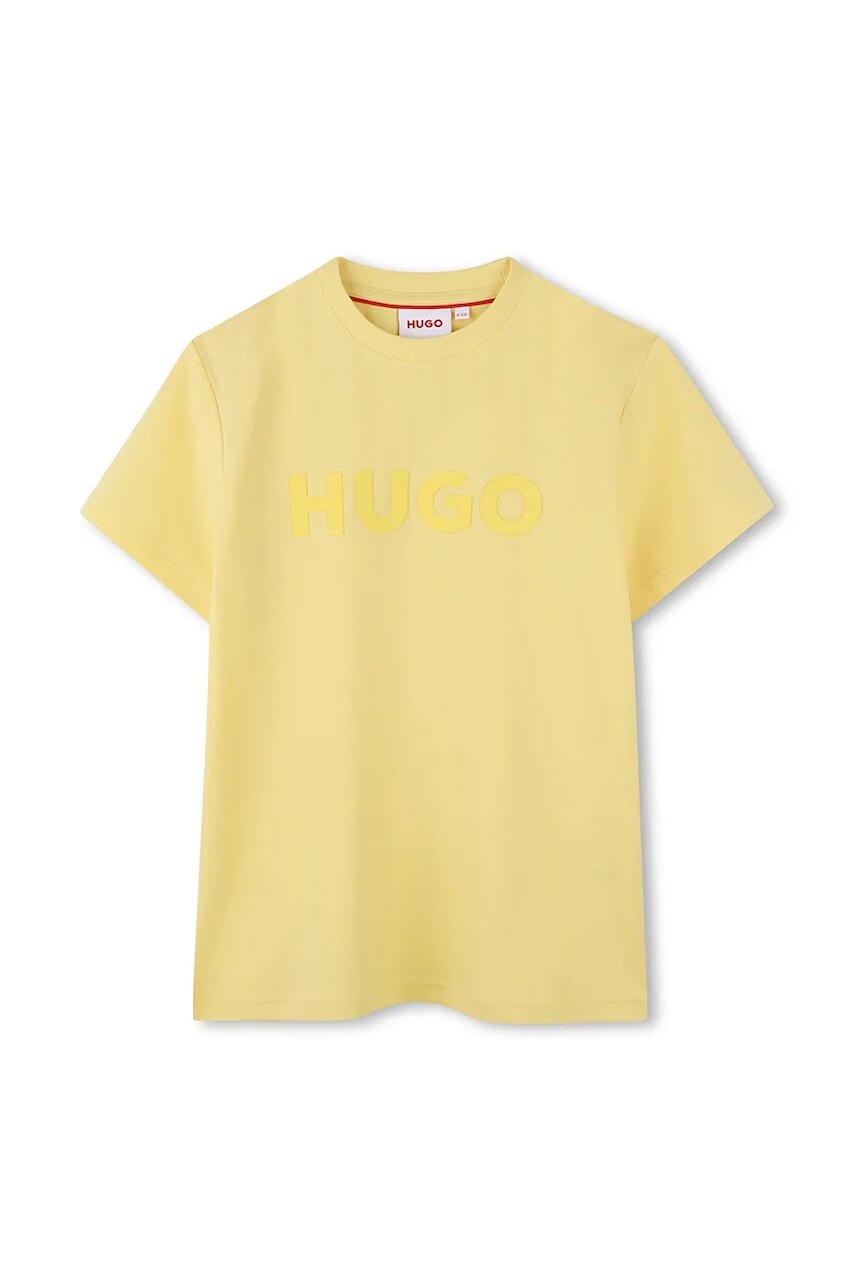 Detské bavlnené tričko HUGO žltá farba, s potlačou, G00333