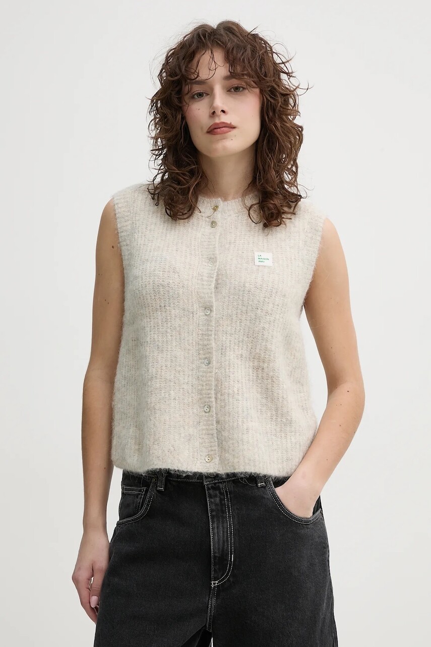 Sveter American Vintage dámsky, béžová farba, tenký, EAST19MCE25