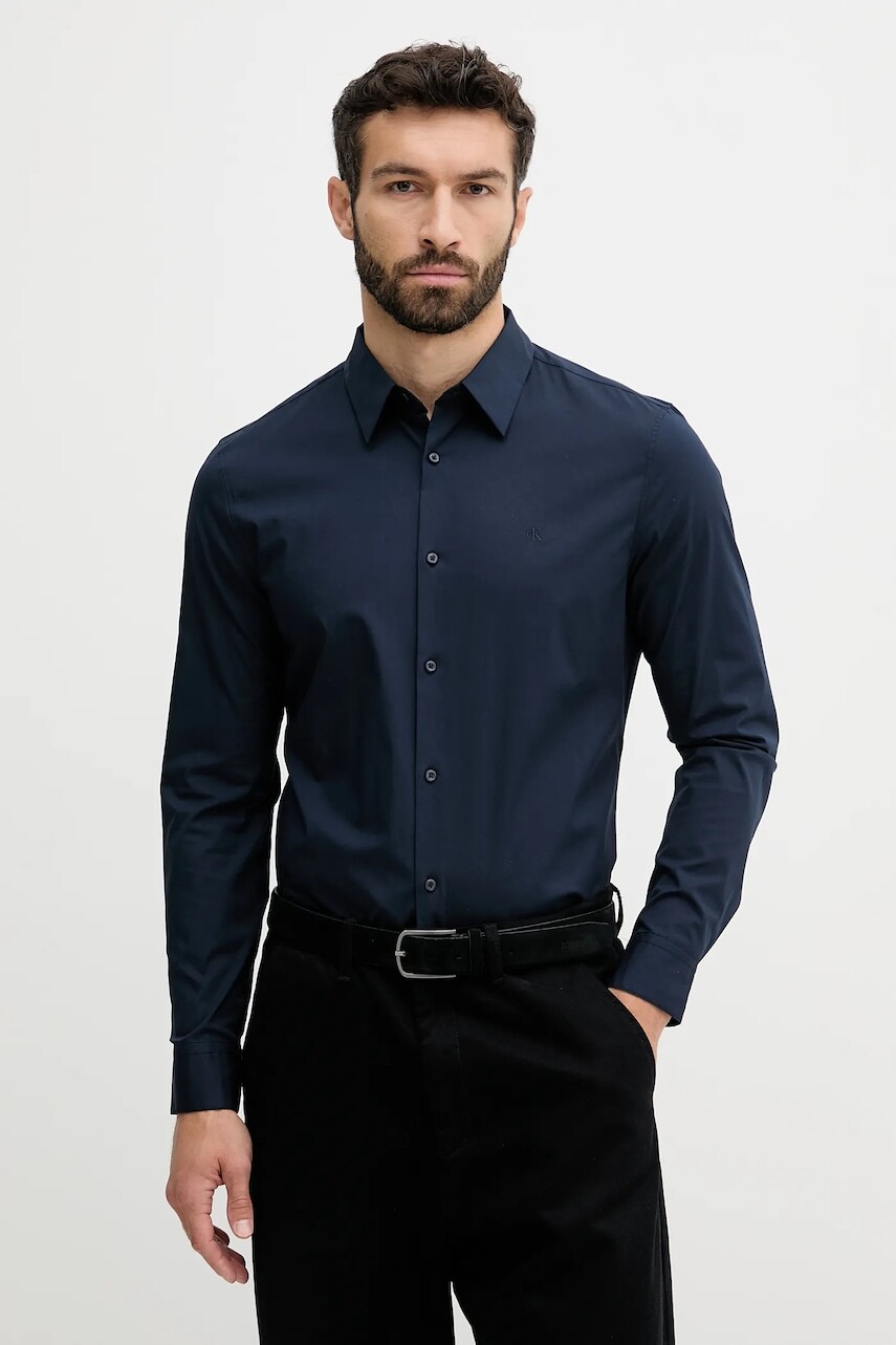 Košeľa Calvin Klein biela farba, slim, s klasickým golierom, LV04LB145G