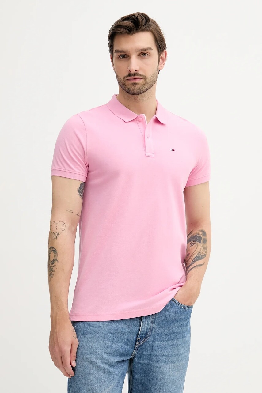 Bavlnené polo tričko Tommy Jeans béžová farba, jednofarebné, DM0DM20676