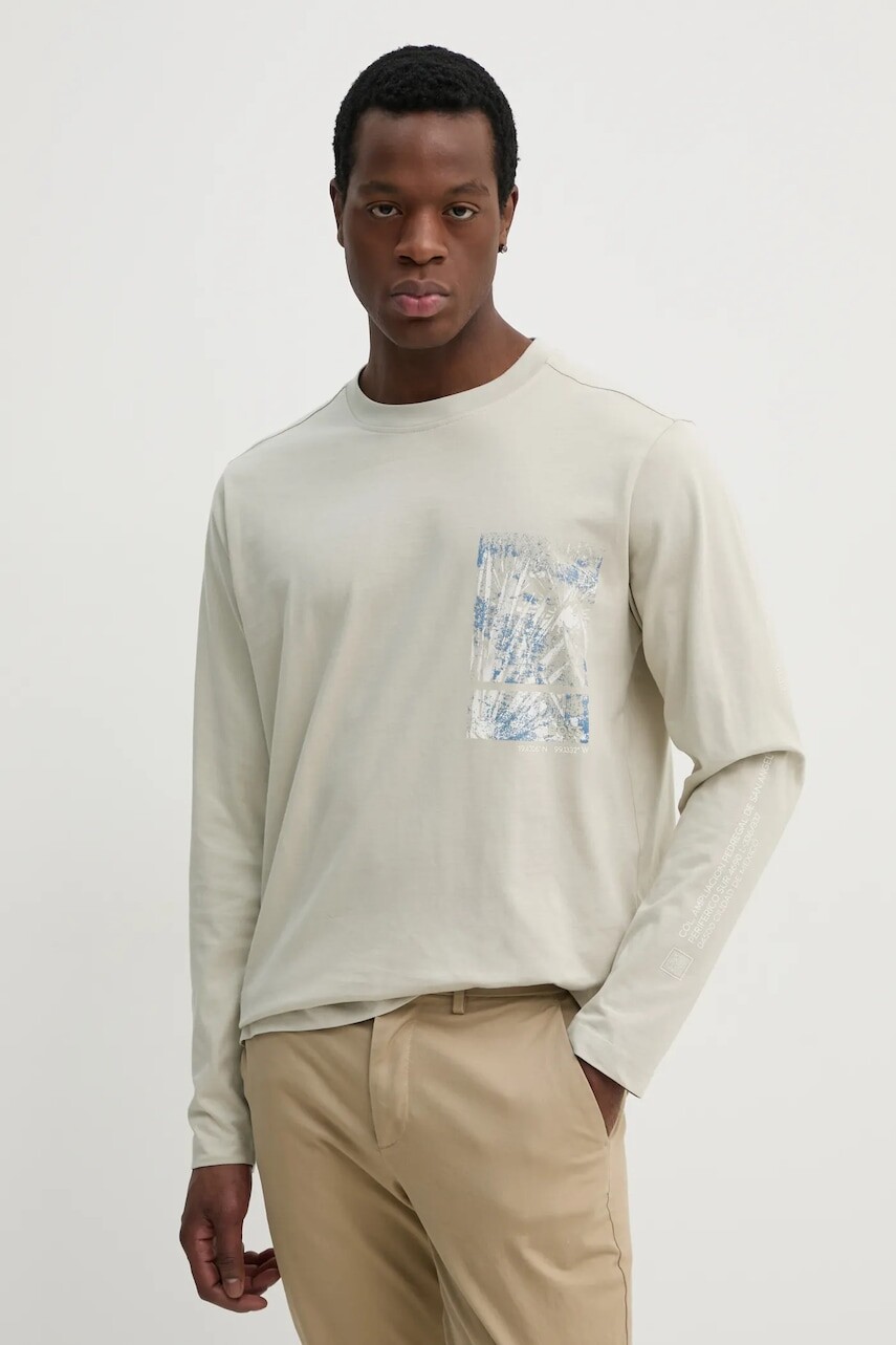 Bavlnené tričko s dlhým rukávom BOSS Orange béžová farba, s potlačou, 50534926