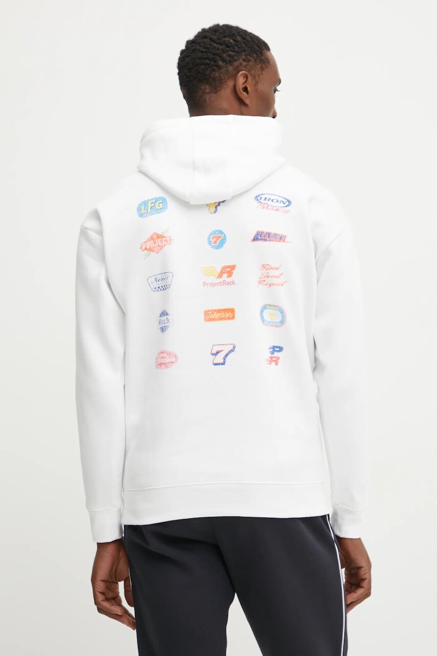 Tepláková mikina Under Armour Project Rock biela farba, s kapucňou, s potlačou, 1389916