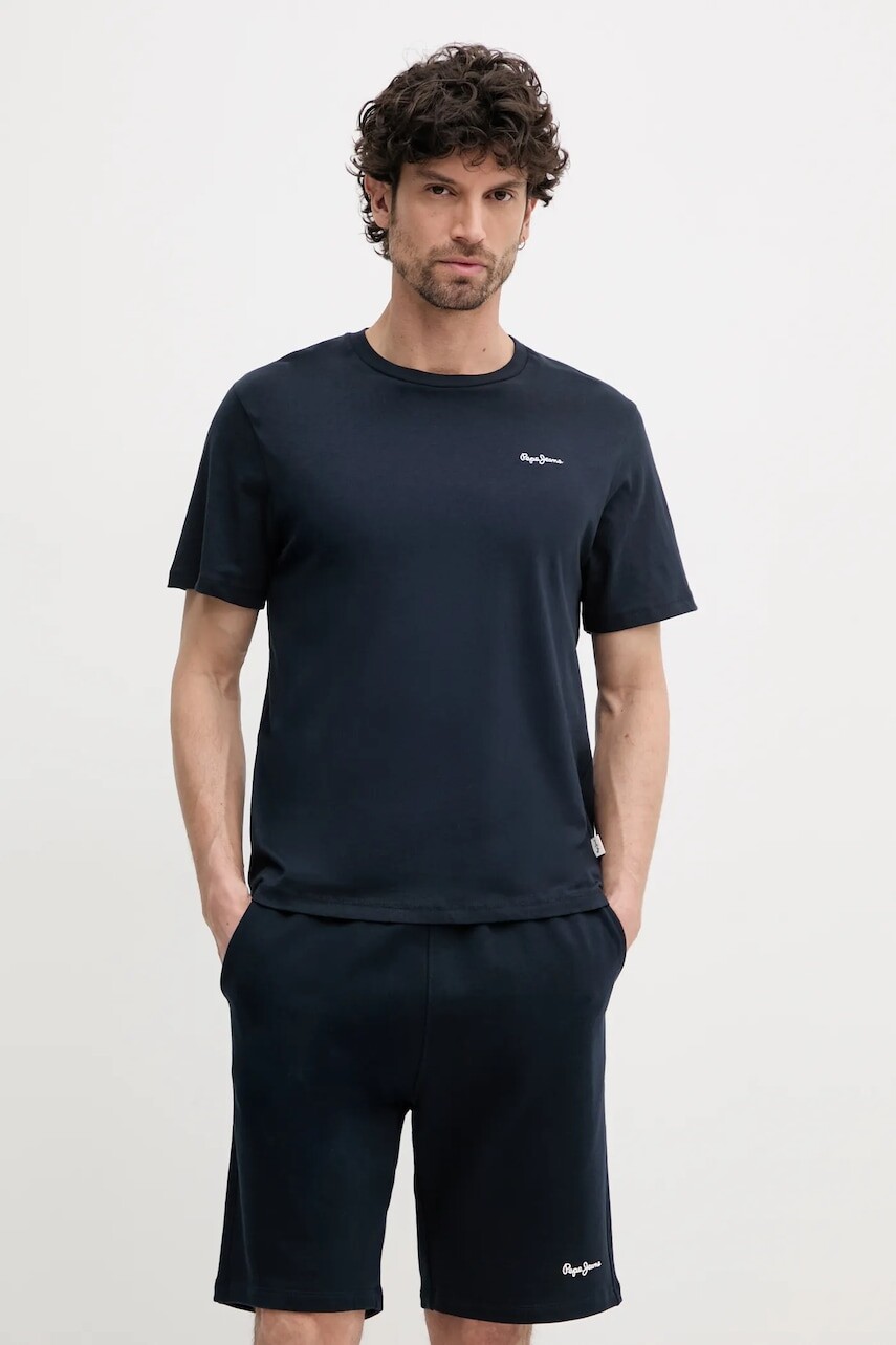 Bavlnené tričko Pepe Jeans BACK CLAG pánske, tmavomodrá farba, s nášivkou, PM509921