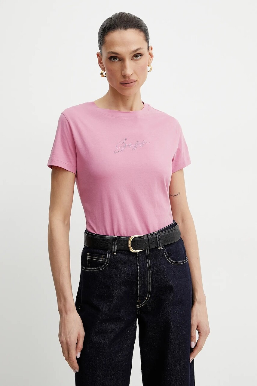 Bavlnené tričko BOSS Orange dámske, fialová farba, 50538826