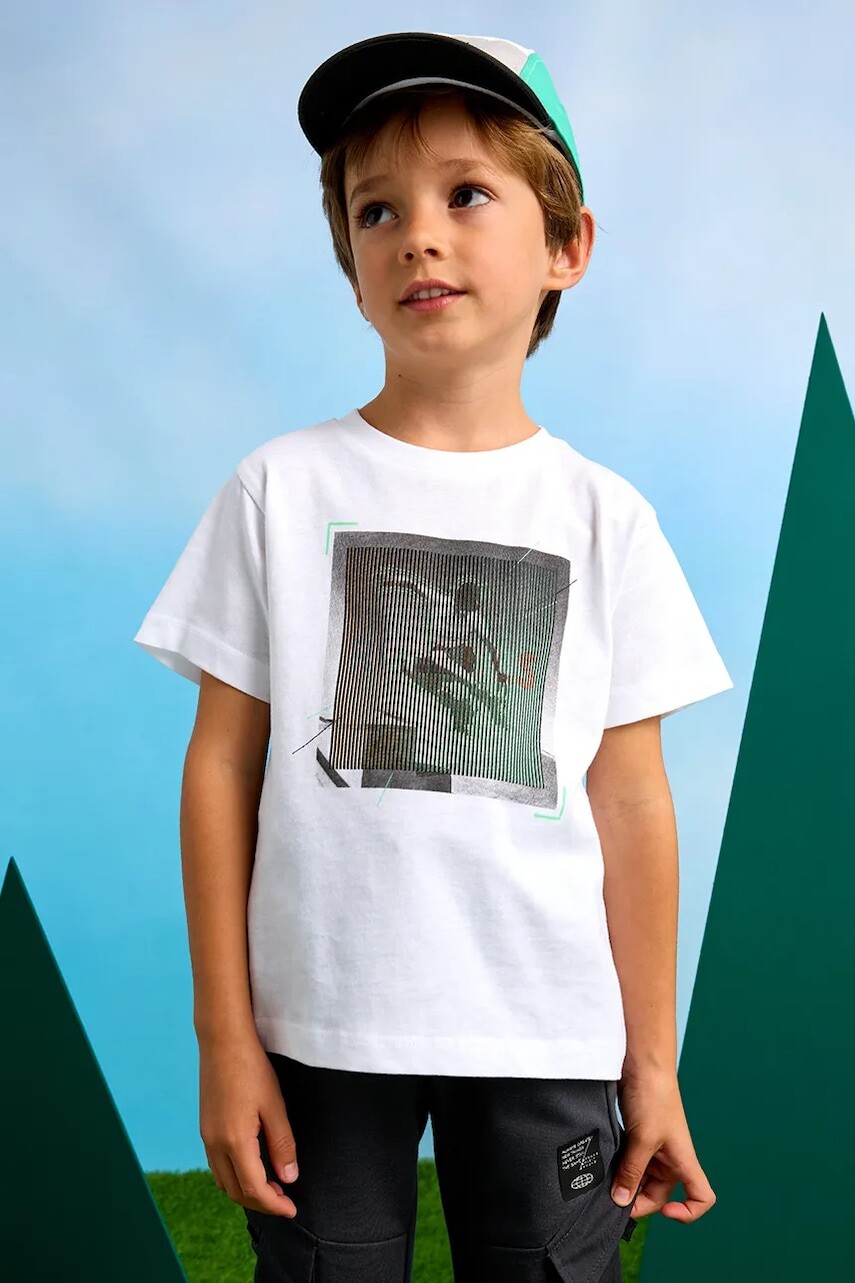 Detské bavlnené tričko Mayoral biela farba, s potlačou, 3035