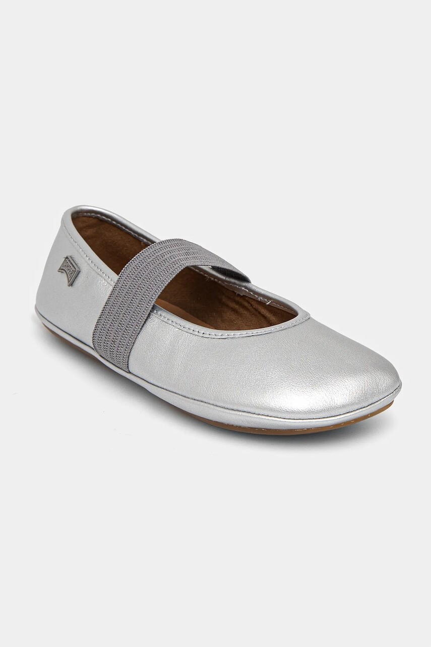 Detské kožené balerínky Camper Right Kids strieborná farba, 80025