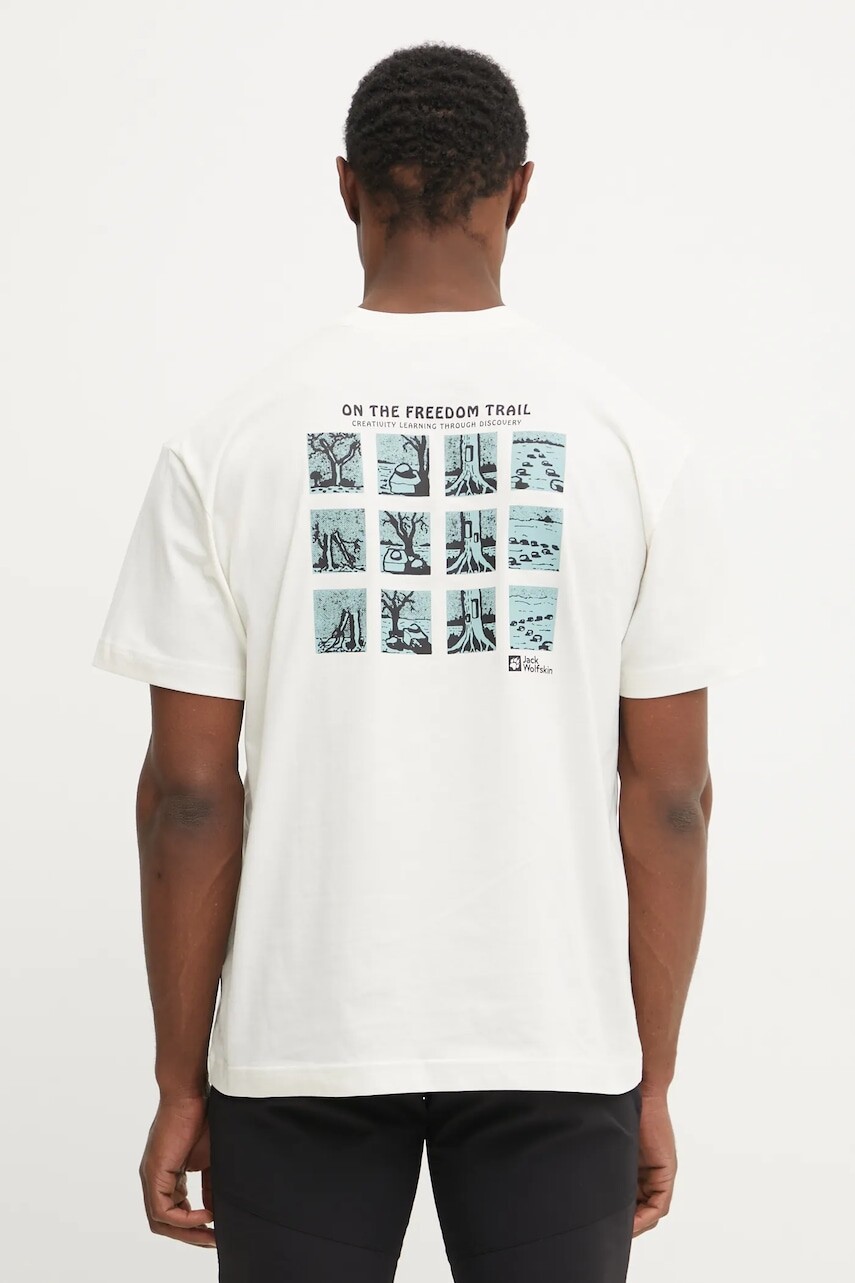 Tričko Jack Wolfskin Trailblazer pánske, béžová farba, s potlačou, A63857