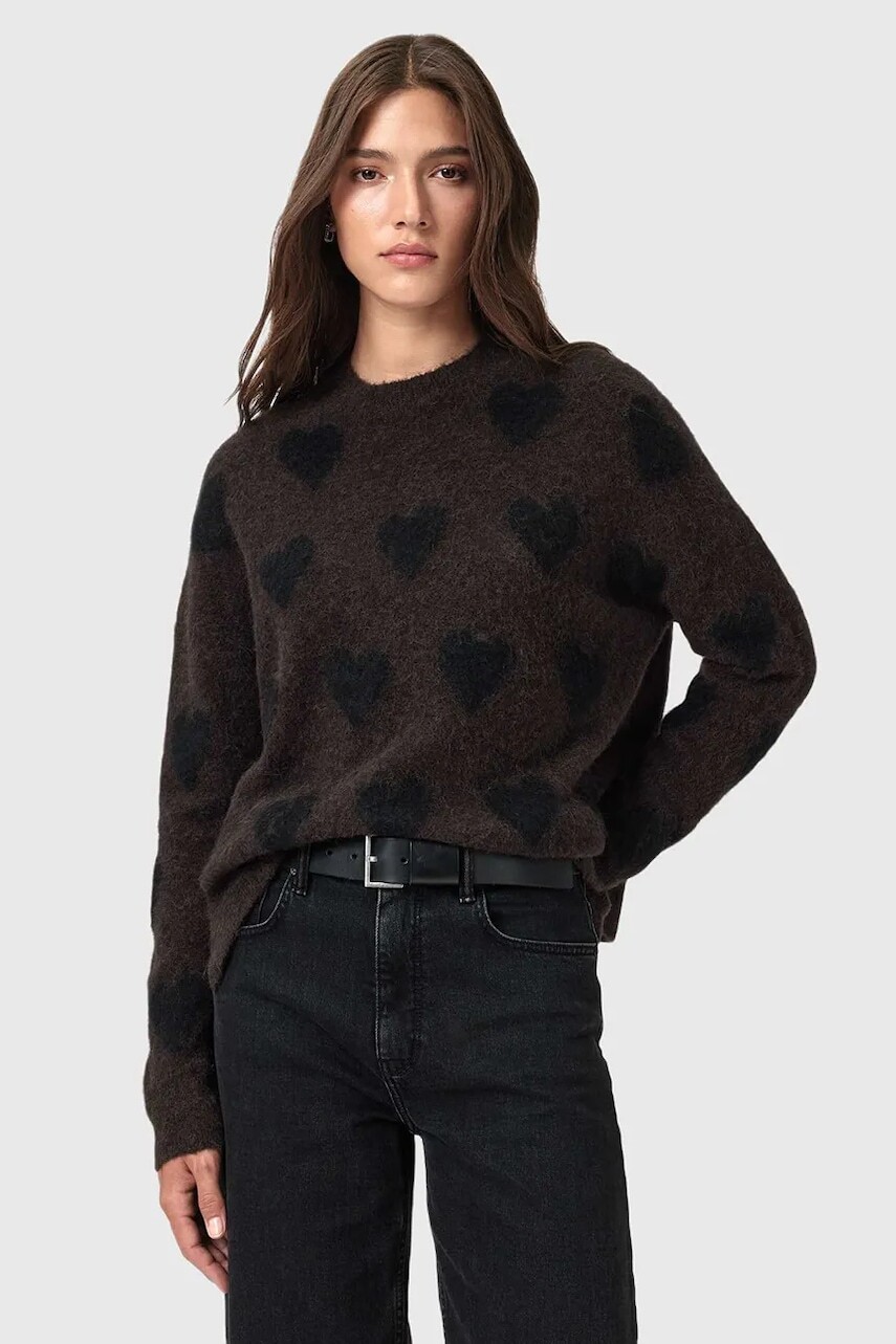 Sveter s prímesou vlny AllSaints AMORA šedá farba, hrejivý, W043KC