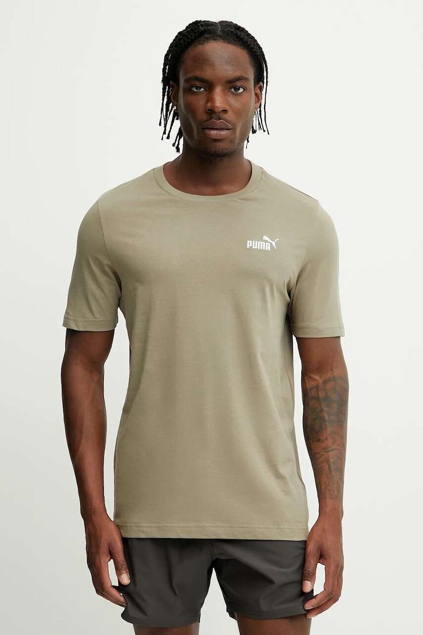 Bavlnené tričko Puma pánske, zelená farba, jednofarebné, 682535