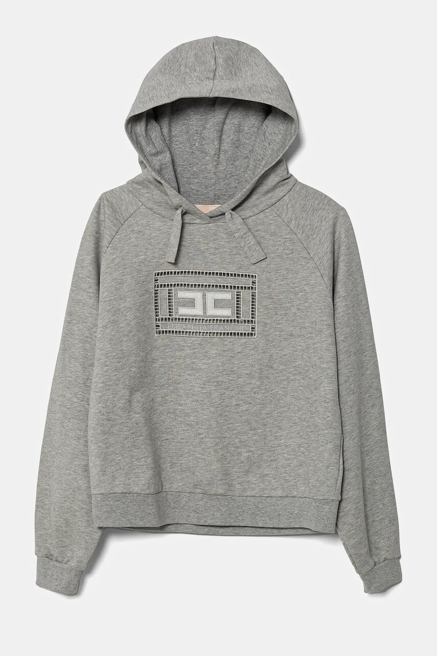 Detská bavlnená mikina Elisabetta Franchi šedá farba, s kapucňou, s nášivkou, EFFE147.0.FF002