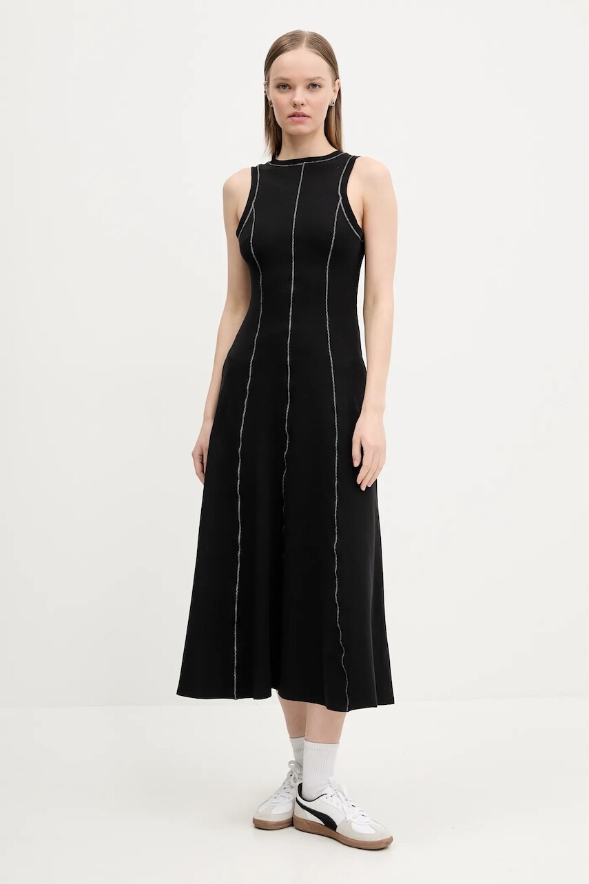 Šaty Desigual NANTES čierna farba, midi, áčkový strih, 25SWVK54