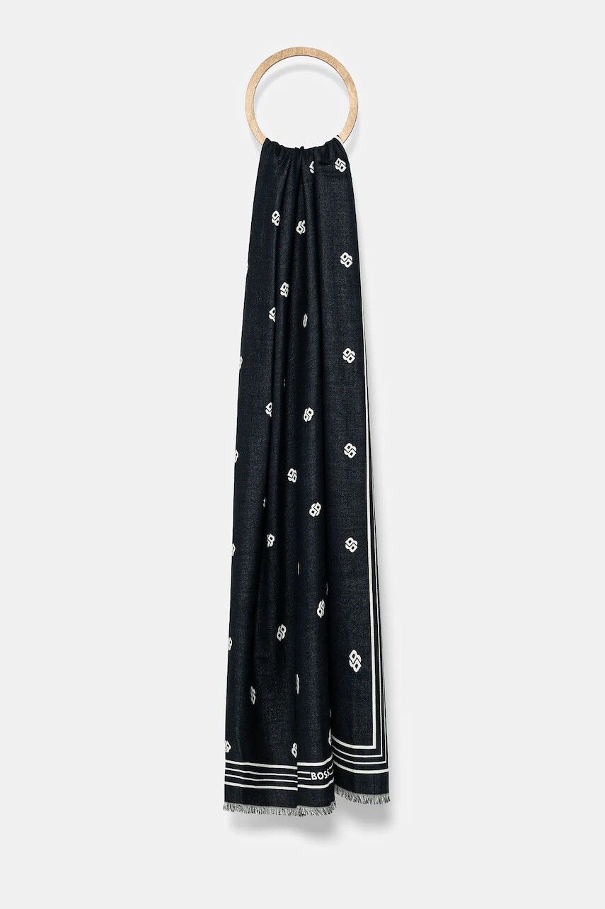 Šál BOSS dámsky, tmavomodrá farba, vzorovaný, 50535789