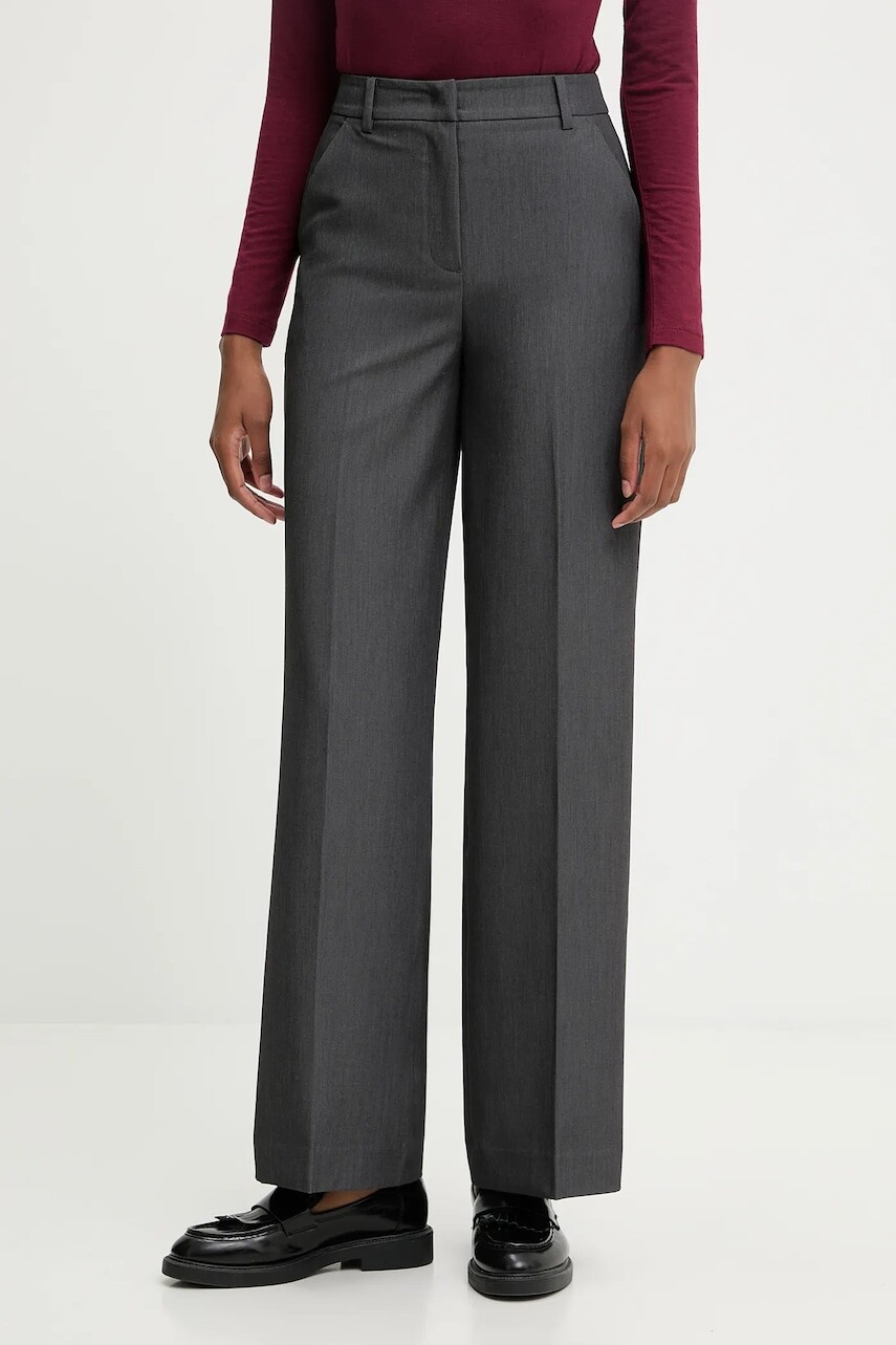 Nohavice United Colors of Benetton šedá farba, rovný strih, vysoký pás, 4R4CDF08H