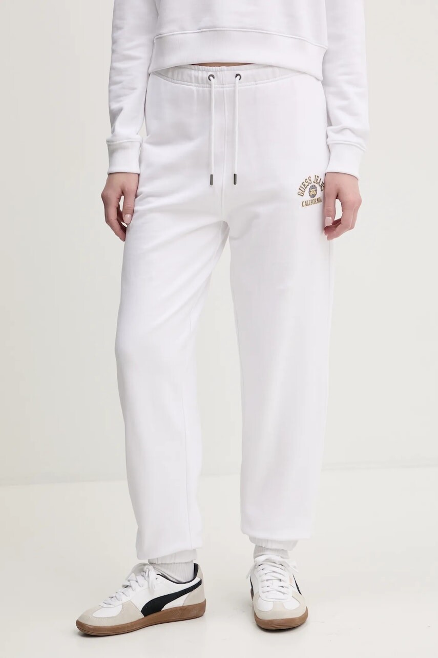 Bavlnené tepláky Guess Jeans dámske, biela farba, s potlačou, W5RB63 K68I4