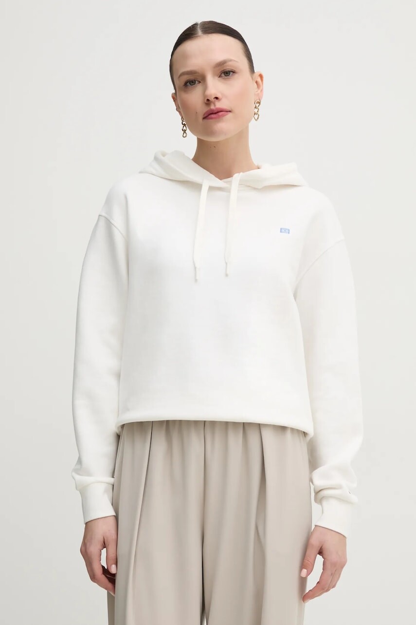 Bavlnená mikina Tommy Hilfiger dámska, biela farba, s kapucňou, jednofarebná, WW0WW45979