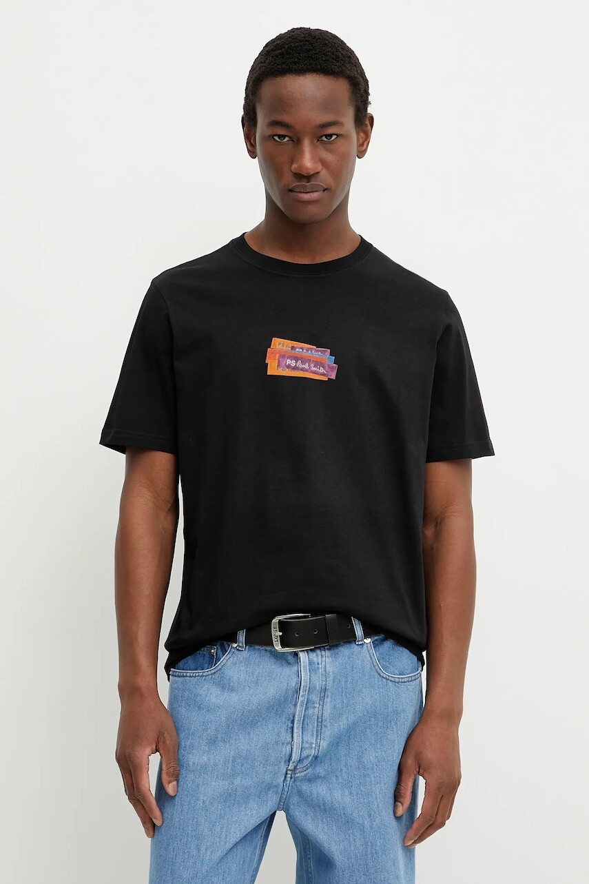 Bavlnené tričko PS Paul Smith pánske, čierna farba, s potlačou, M2R.011R.PP5128