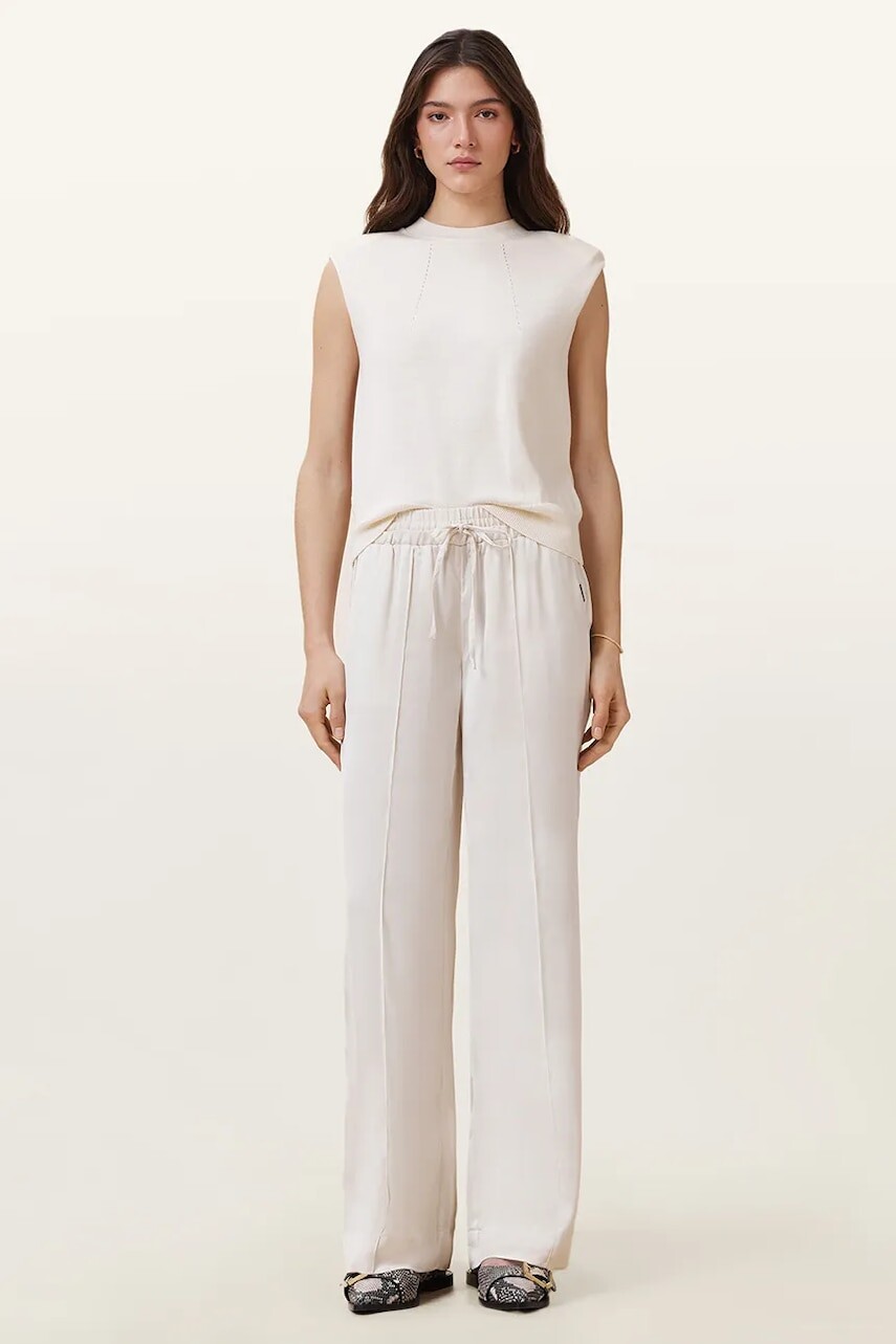 Nohavice AllSaints ALBA dámske, biela farba, široké, vysoký pás, W018TC