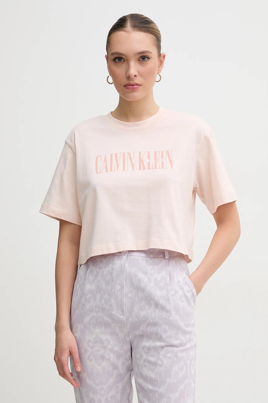 Bavlnené tričko Calvin Klein Jeans dámske, ružová farba, J20J225578