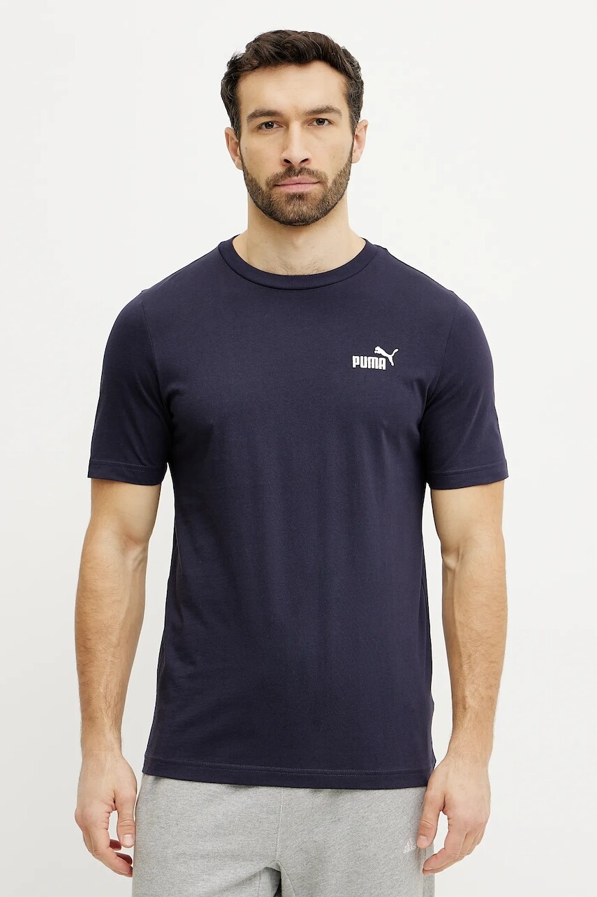 Bavlnené tričko Puma pánske, tmavomodrá farba, s nášivkou, 682534