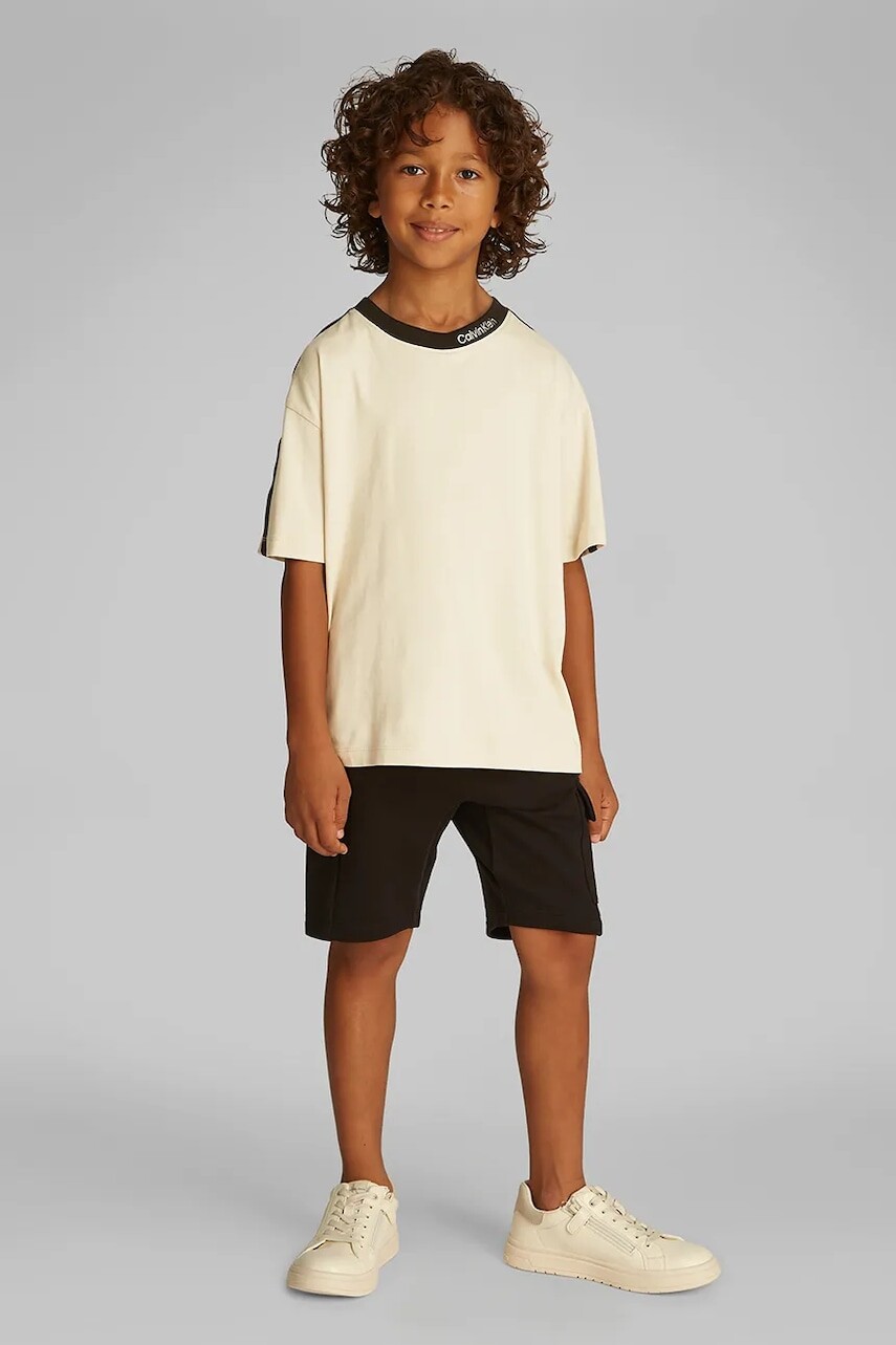 Detské bavlnené tričko Calvin Klein Jeans béžová farba, jednofarebné, IB0IB02457
