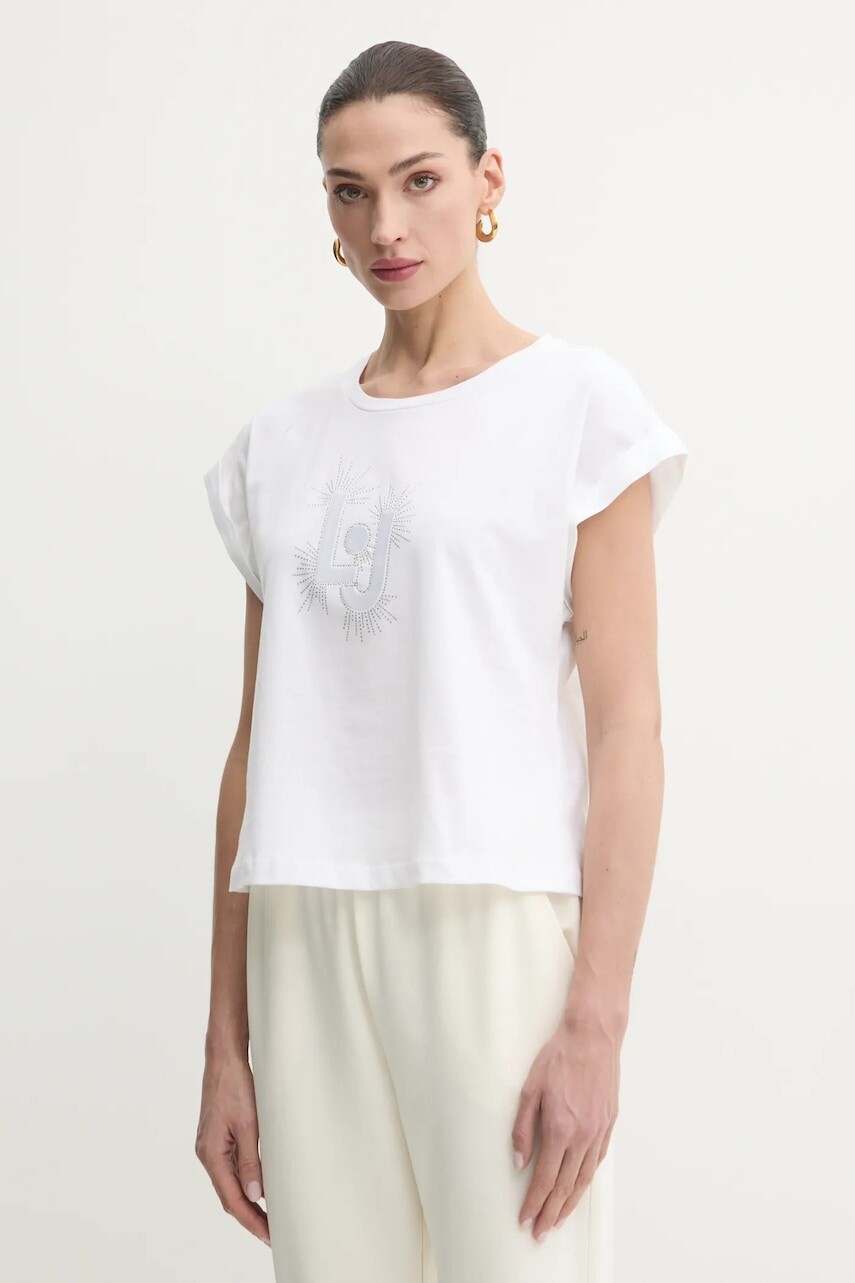 Bavlnené tričko Liu Jo dámske, biela farba, VA5151.JS923