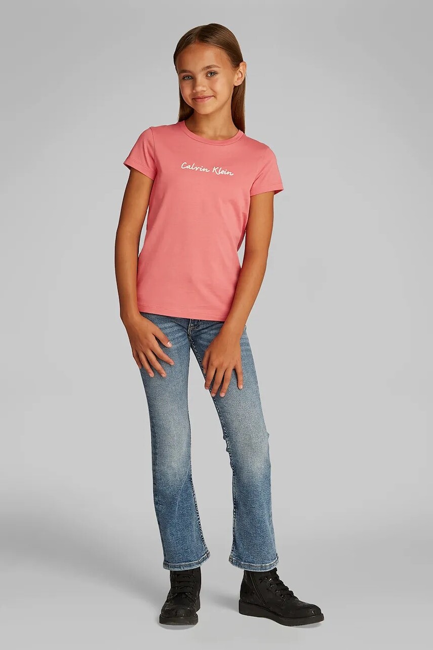 Detské bavlnené tričko Calvin Klein Jeans ružová farba, IG0IG02857