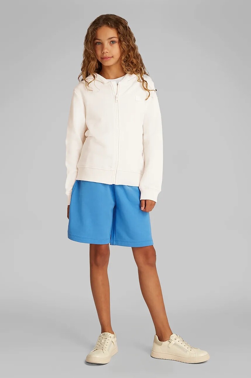 Detská mikina Calvin Klein Jeans béžová farba, s kapucňou, jednofarebná, IU0IU00707