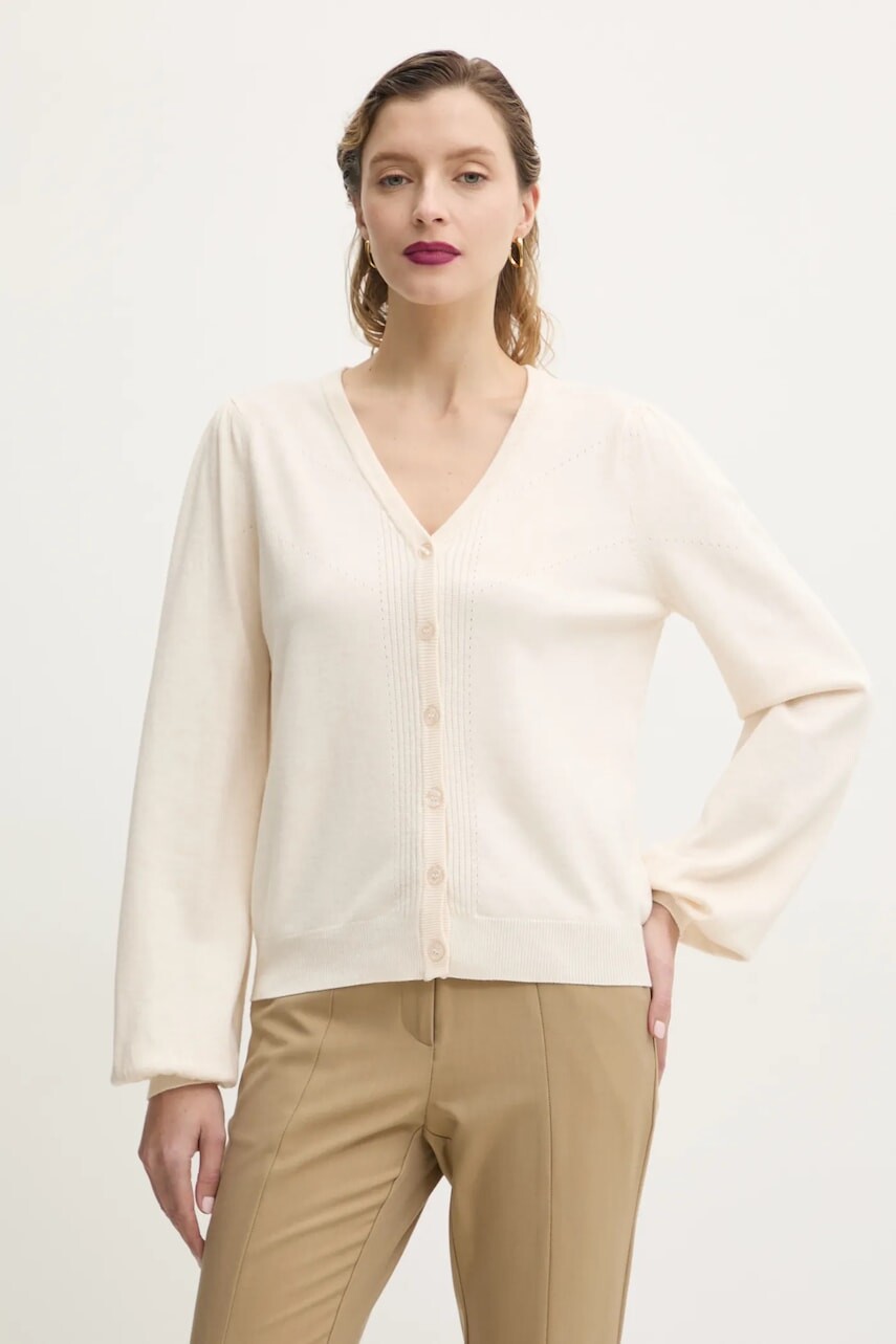 Kardigán Bruuns Bazaar dámsky, béžová farba, tenký, BBW4578