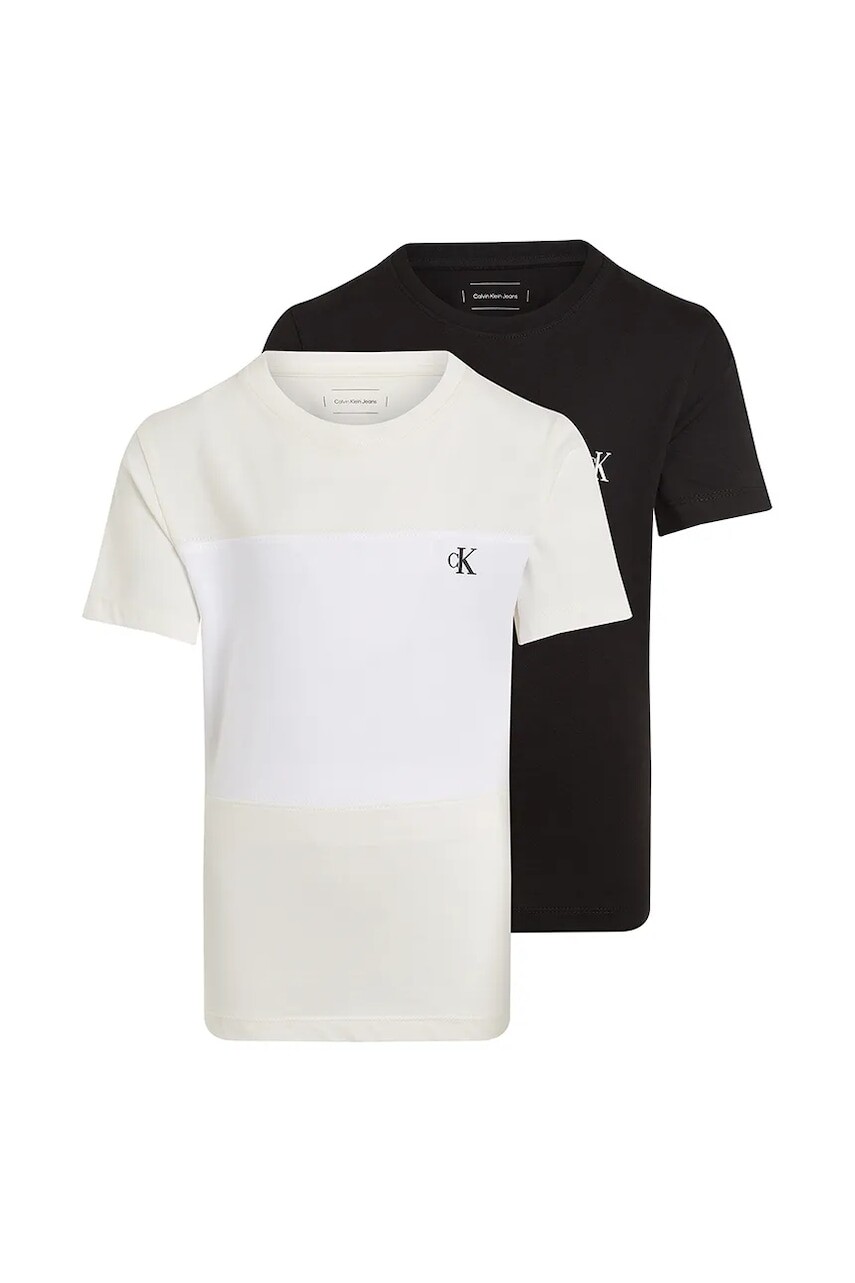 Detské bavlnené tričko Calvin Klein Jeans 2-pak béžová farba, jednofarebné, IB0IB02441