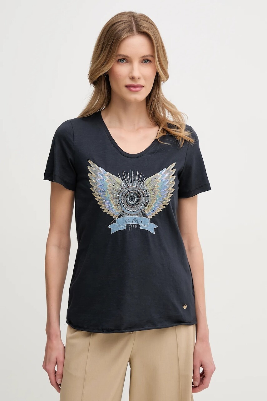 Bavlnené tričko Mos Mosh dámske, tmavomodrá farba, 170520