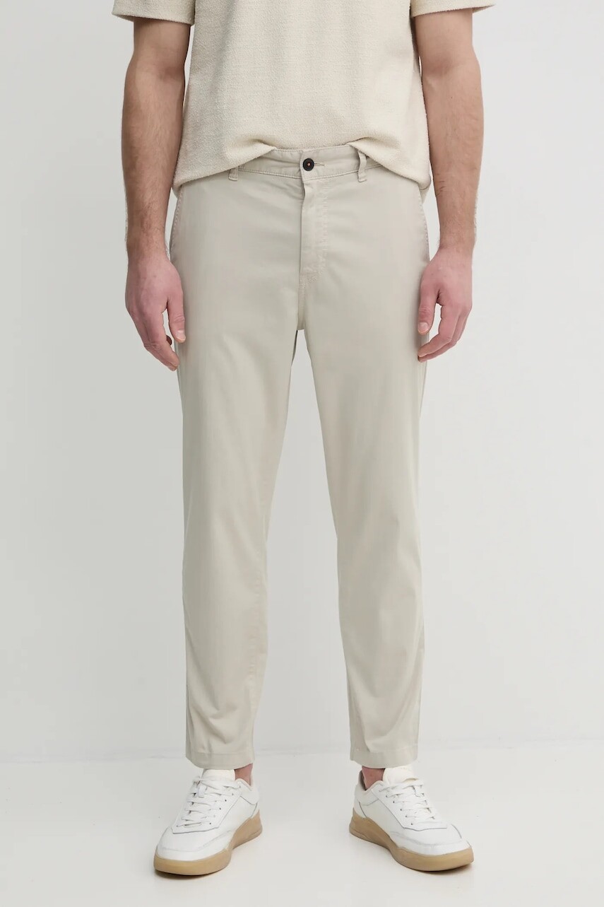 Nohavice BOSS Orange pánske, béžová farba, rovné, 50536722