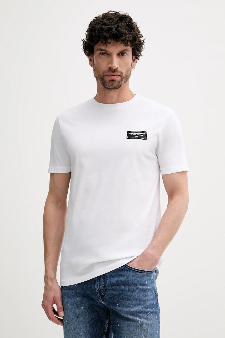 Bavlnené tričko Karl Lagerfeld pánske, biela farba, jednofarebné, 552224.755052