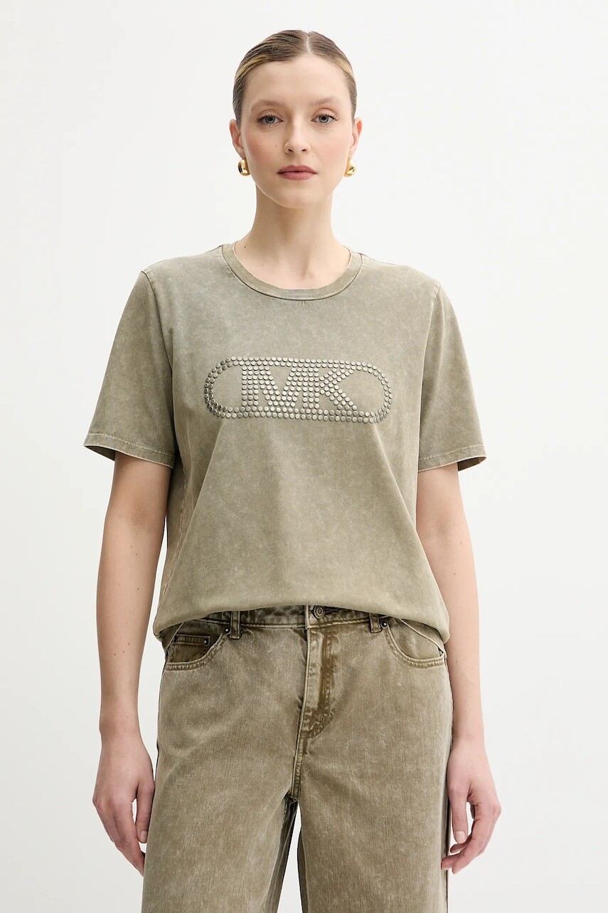 Bavlnené tričko MICHAEL Michael Kors dámske, zelená farba, MS551SC491