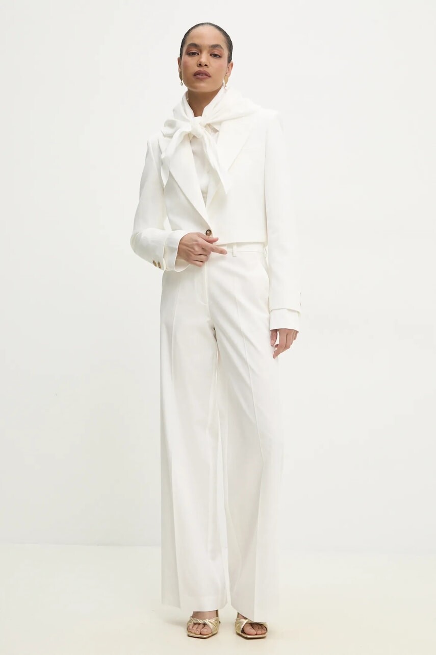 Nohavice širokého strihu Answear.LAB biela farba, rovné, vysoký pás