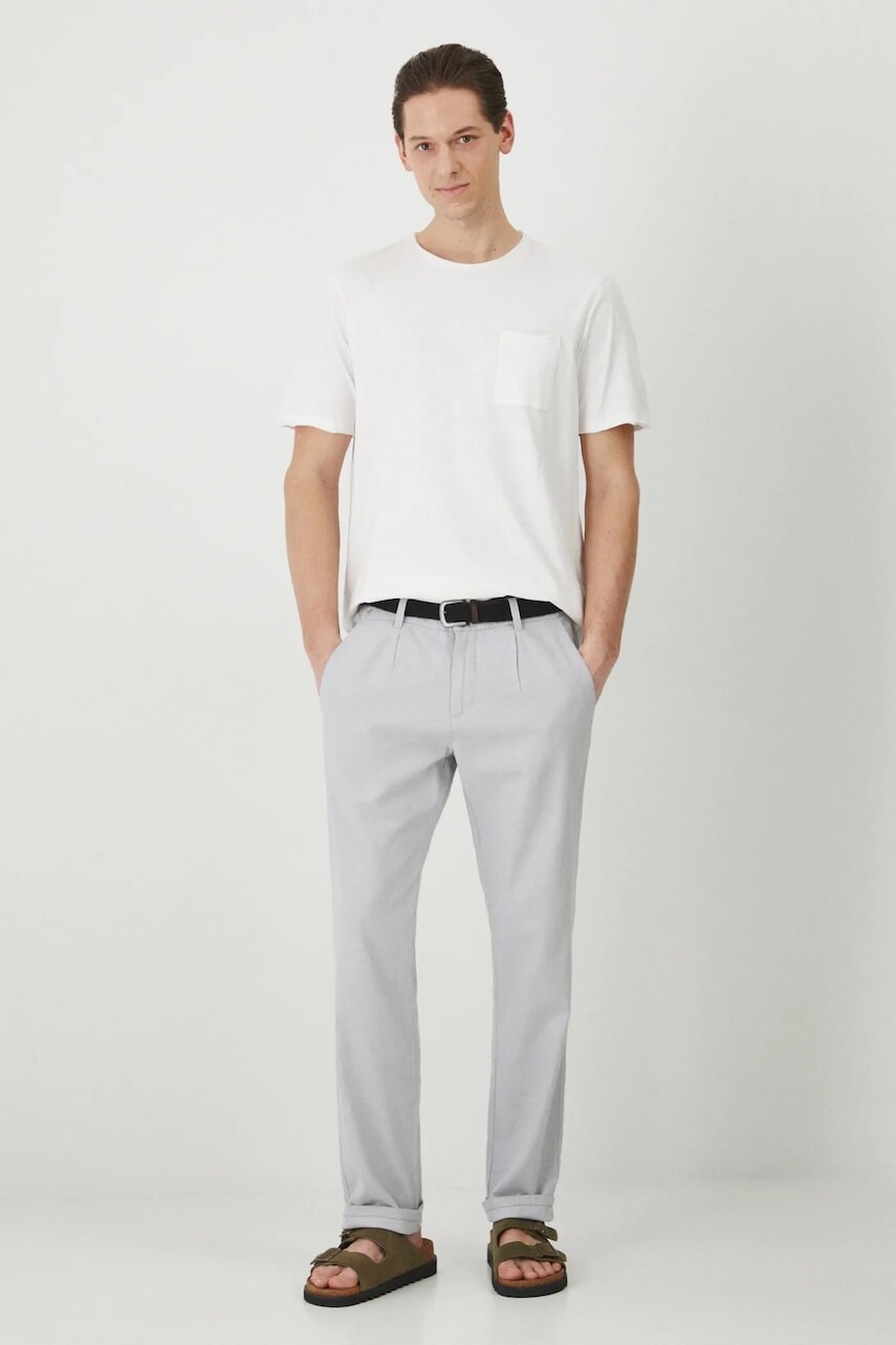 Ľanové nohavice Medicine pánske, šedá farba, rovné