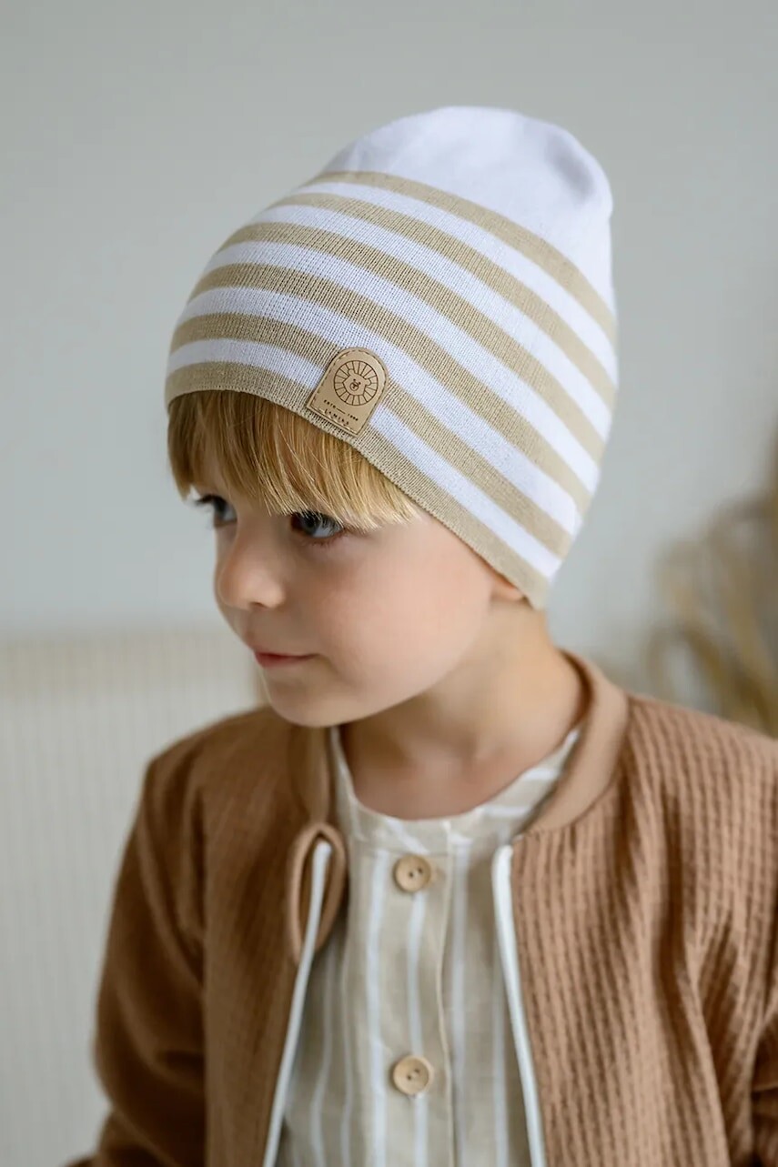 Detská bavlnená čiapka Jamiks CHARBER béžová farba biela, z tenkej pleteniny, bavlnená, JWH085