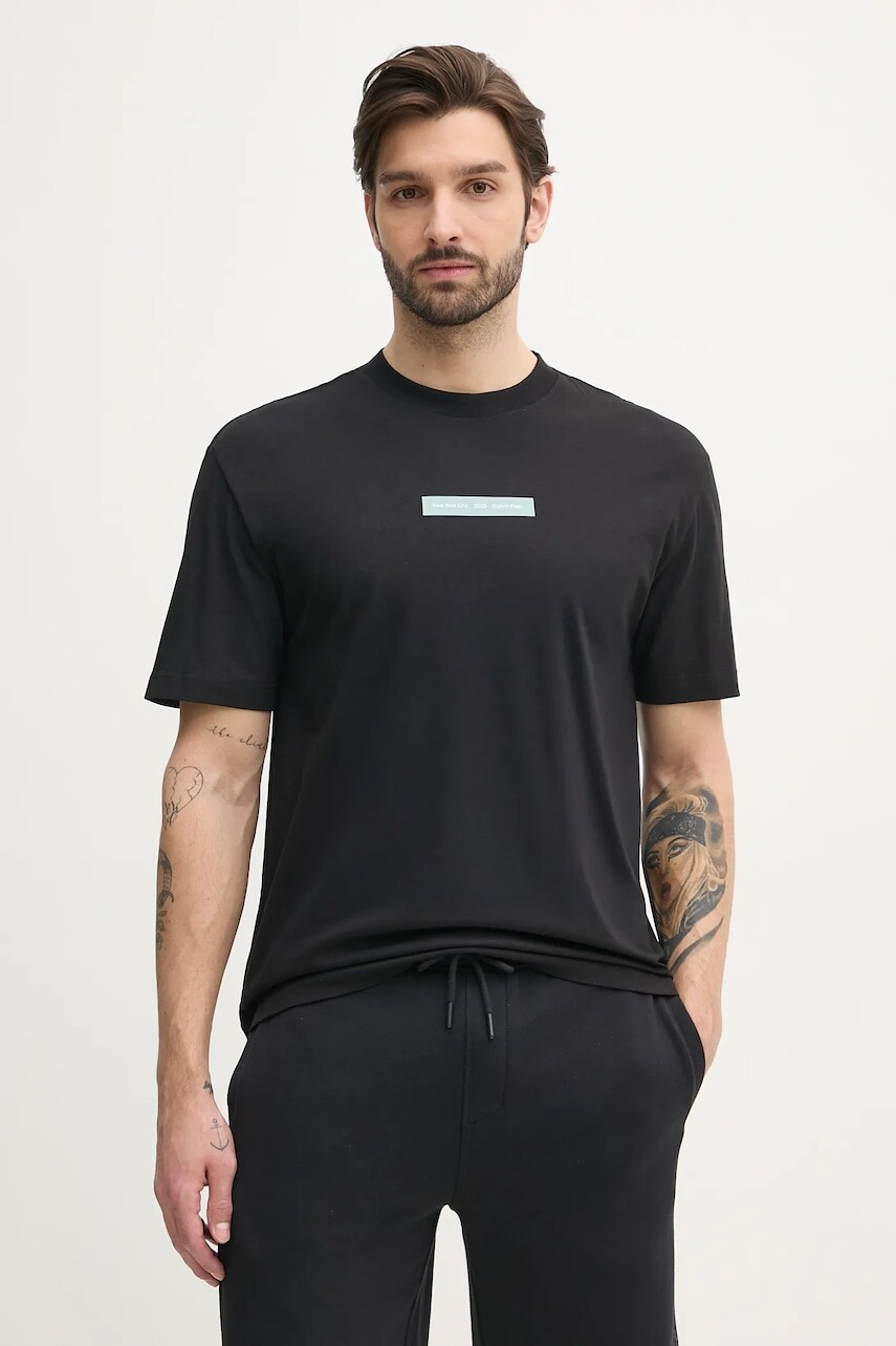 Bavlnené tričko Calvin Klein Jeans pánske, čierna farba, s potlačou, J30J327524