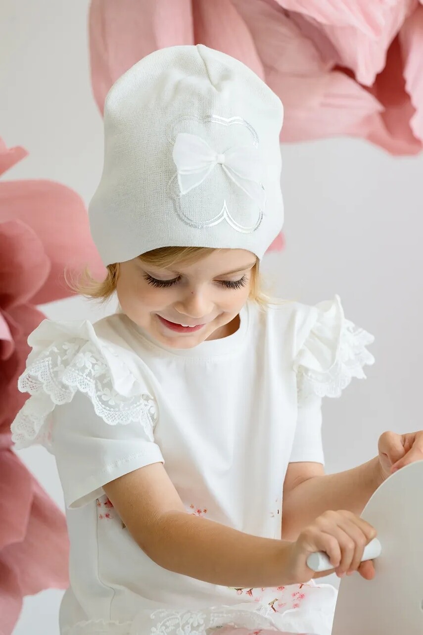 Detská bavlnená čiapka Jamiks MARTINA béžová farba biela, z tenkej pleteniny, bavlnená, JWH060