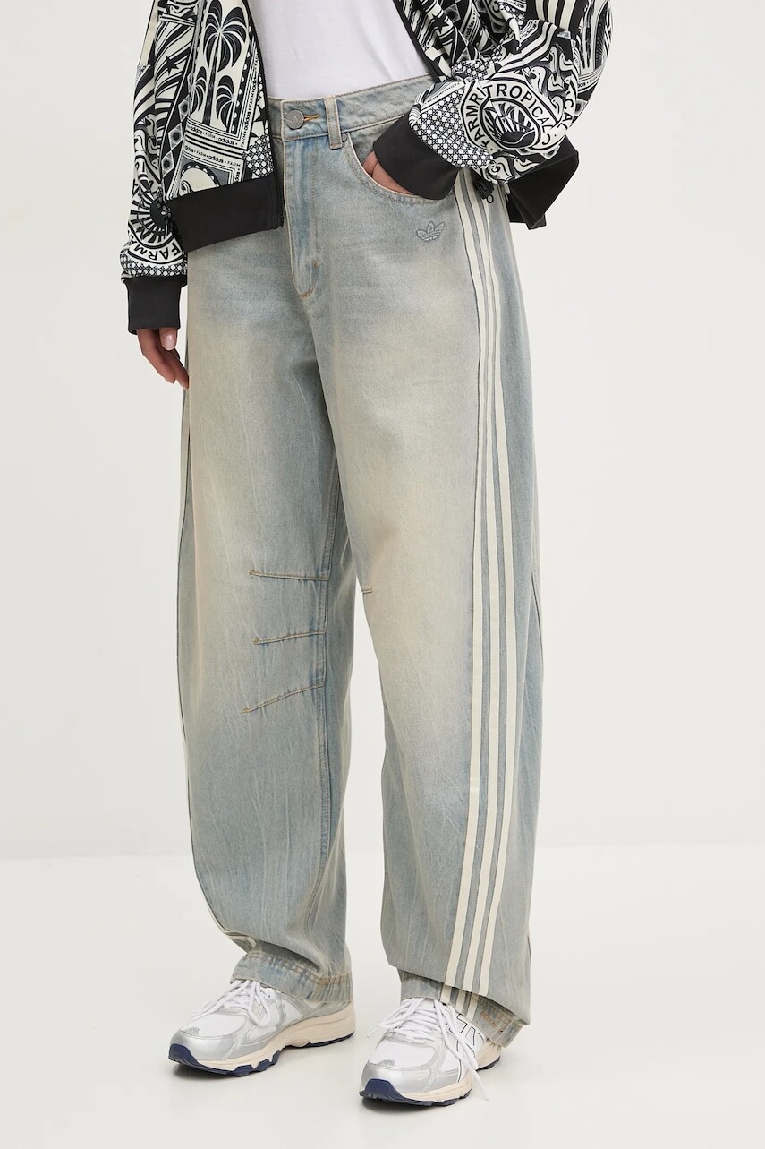 Bavlnené rifle adidas Originals DENIM BN PANT dámske, vysoký pás, JX9212