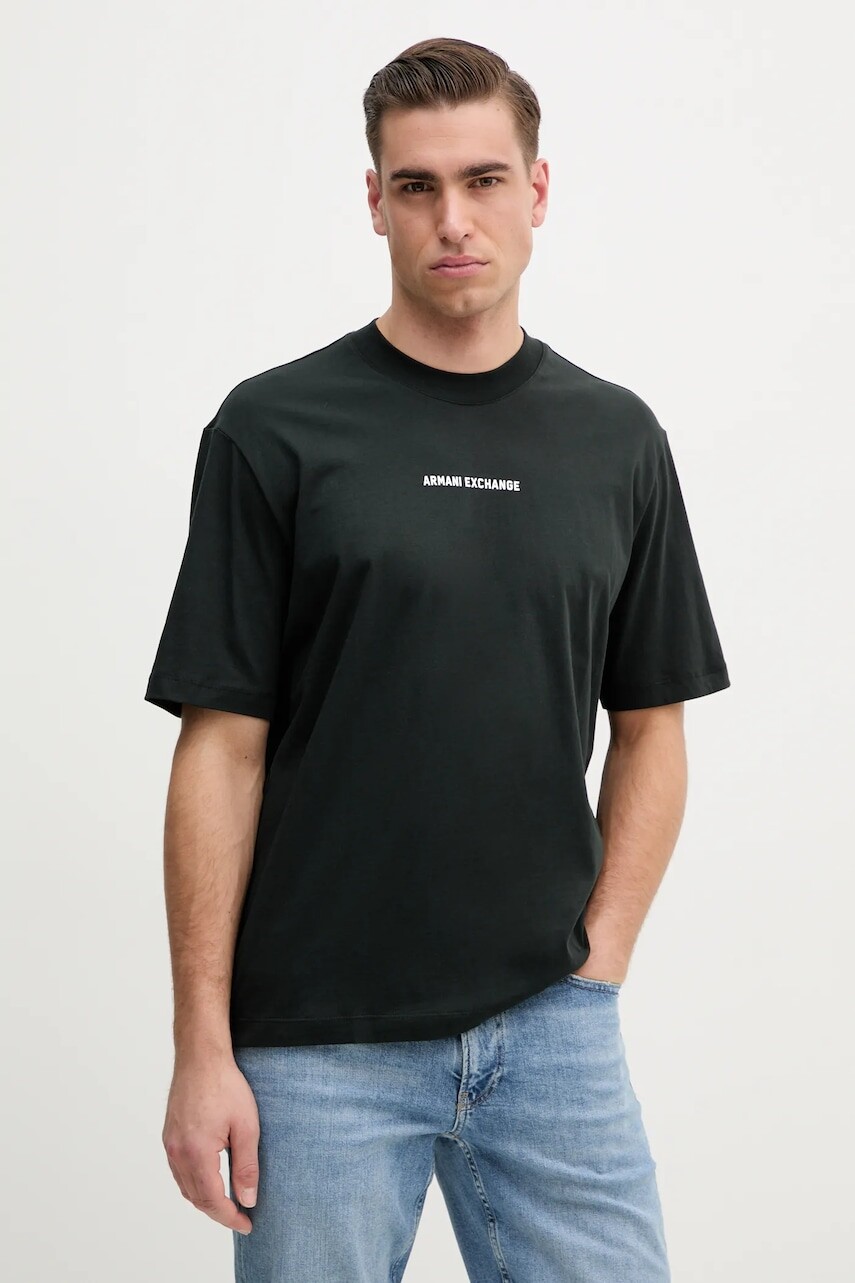 Bavlnené tričko Armani Exchange pánske, zelená farba, s potlačou, XM000588 AF12308