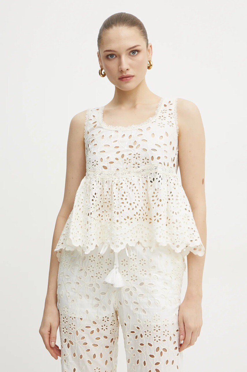 Bavlnený top ERMANNO Firenze dámsky, biela farba, s nášivkou, 56TL001EN3