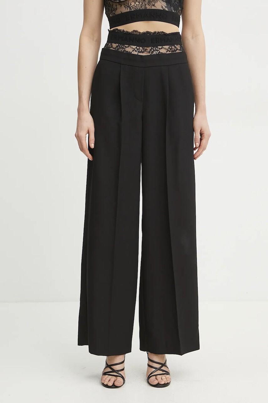 Nohavice ERMANNO Firenze dámske, čierna farba, rovné, vysoký pás, 56TP057E22