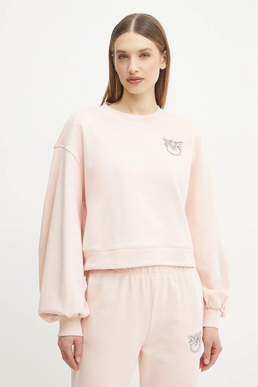 Bavlnená mikina Pinko dámska, ružová farba, s nášivkou, 102827 A2G8