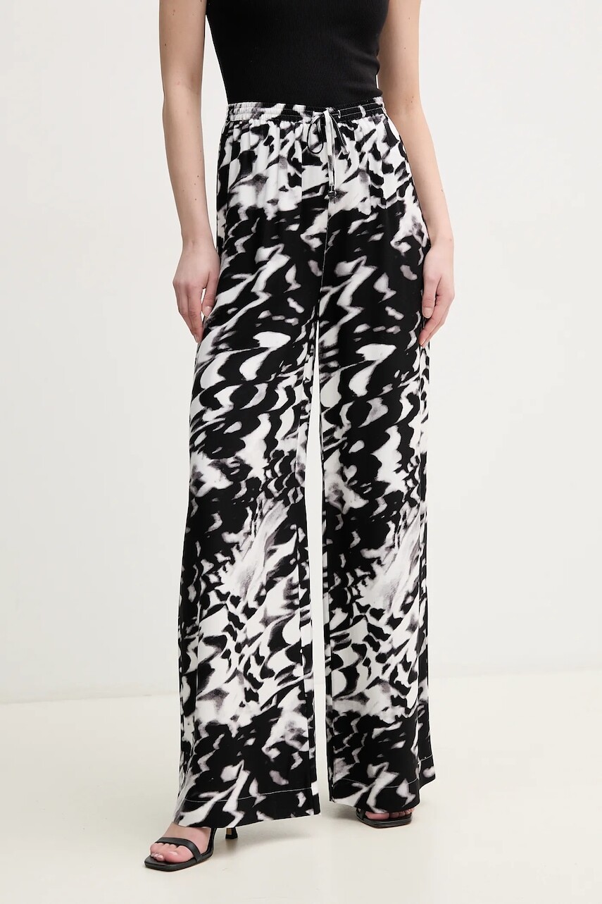 Nohavice Calvin Klein dámske, hnedá farba, široké, vysoký pás, KW0KW02823