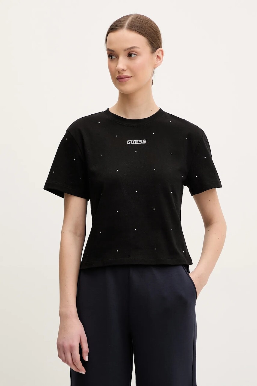 Bavlnené tričko Guess PRIMULA dámske, čierna farba, V5GI00 I3Z14