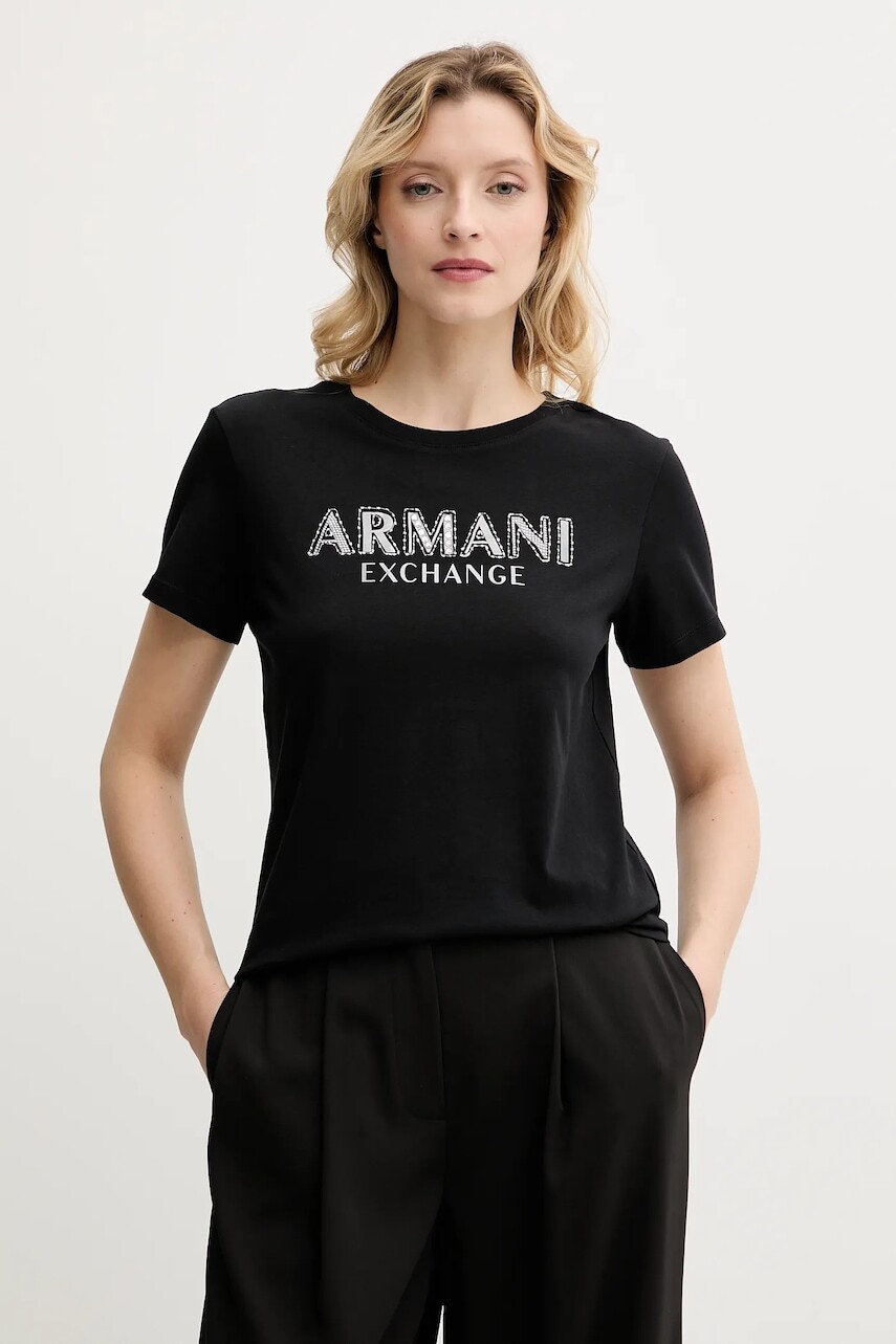 Bavlnené tričko Armani Exchange dámske, čierna farba, XW000387 AF10354