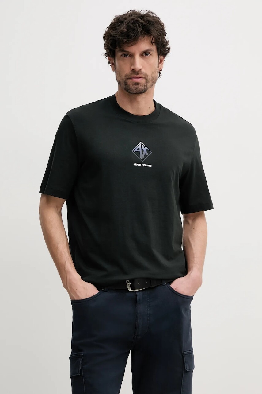 Bavlnené tričko Armani Exchange pánske, zelená farba, s potlačou, XM000276 AF12308