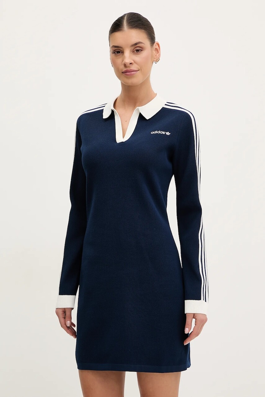 Šaty adidas Originals POLO DRESS tmavomodrá farba, mini, priliehavé, JC7690